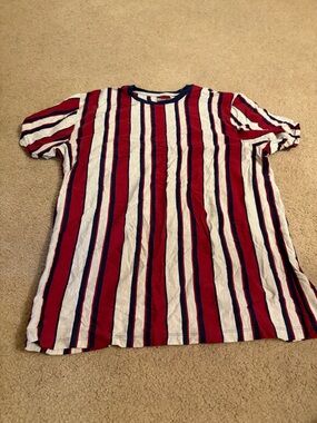 Red, White & Navy Striped Short Sleeve Tee